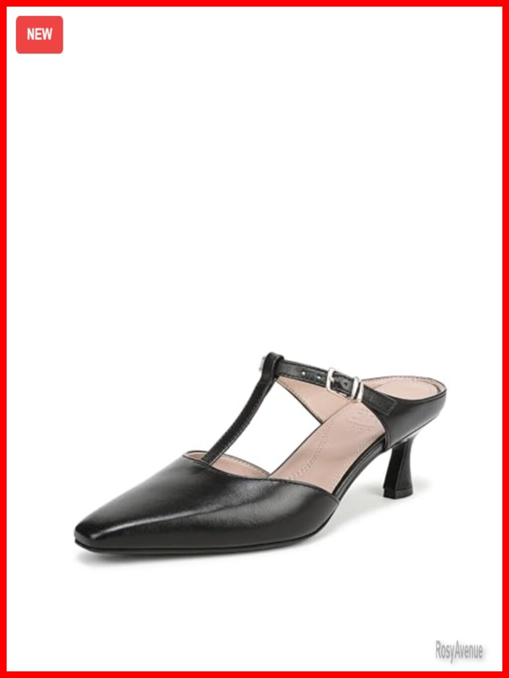 Naturalizer Gem Leather Mule Pump Buckle Closure Snip Toe T-Strap 2 1/8 Inch